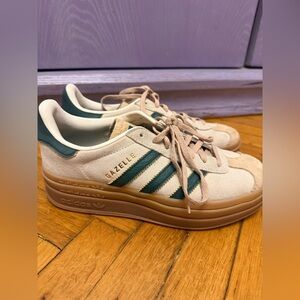 adidas Gazelle Platform Sneakers in Beige and Green
